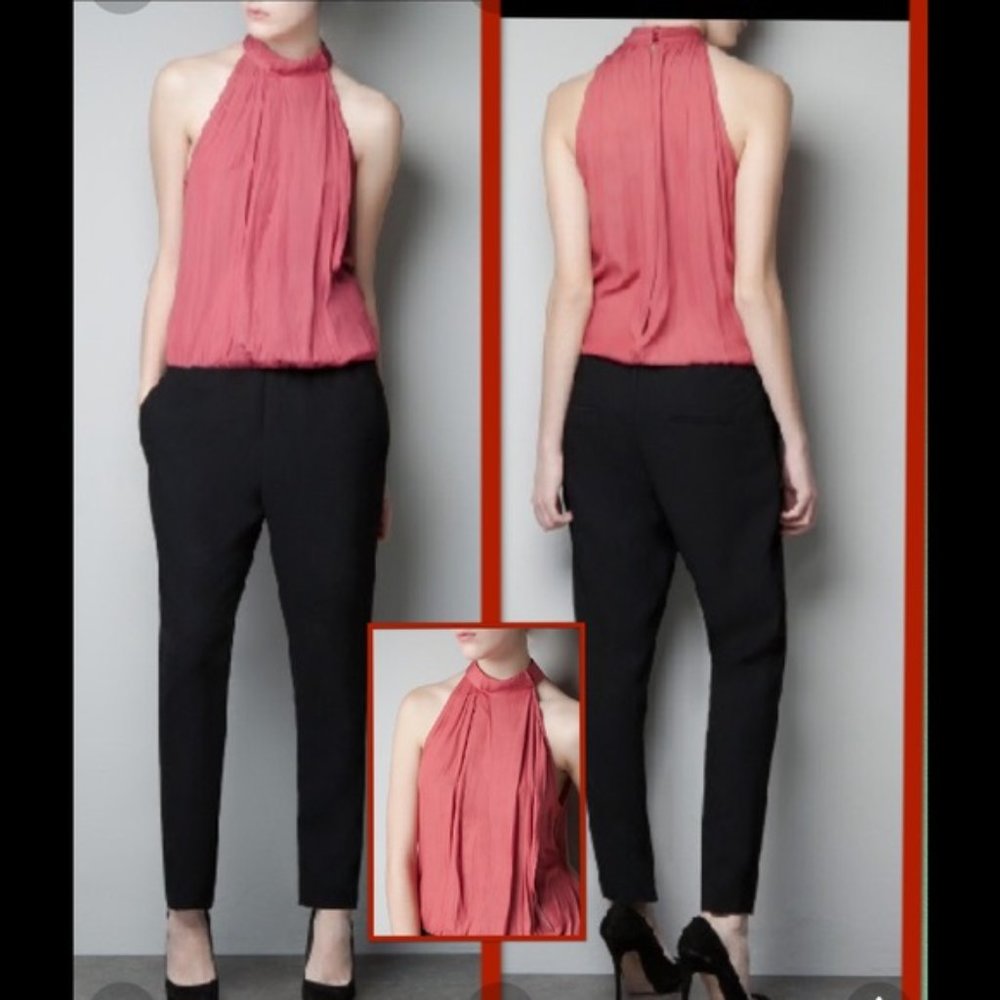 Zara Color Block Slit Open Back High Halter Neck - image 1